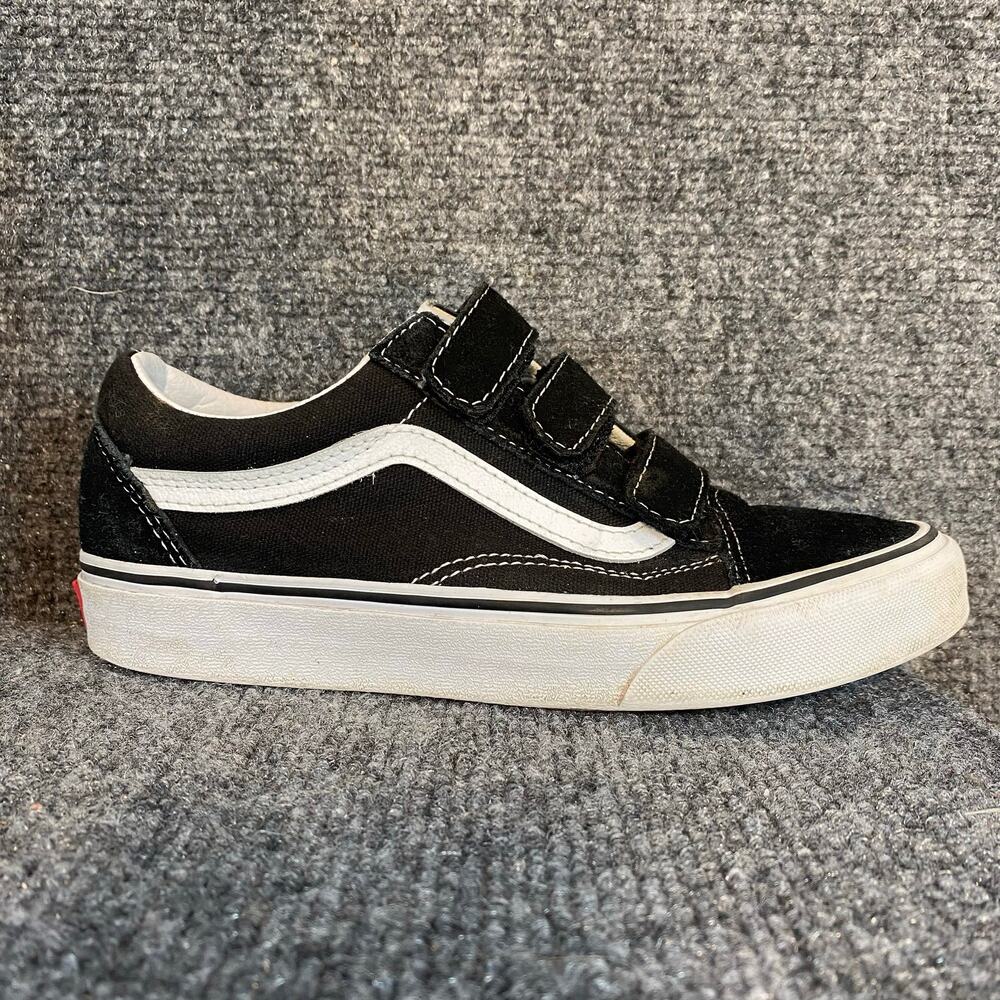 VANS Black Hook Loop Old Skool V Canvas Suede Sneakers Shoes Mens 5 Womens 6.5